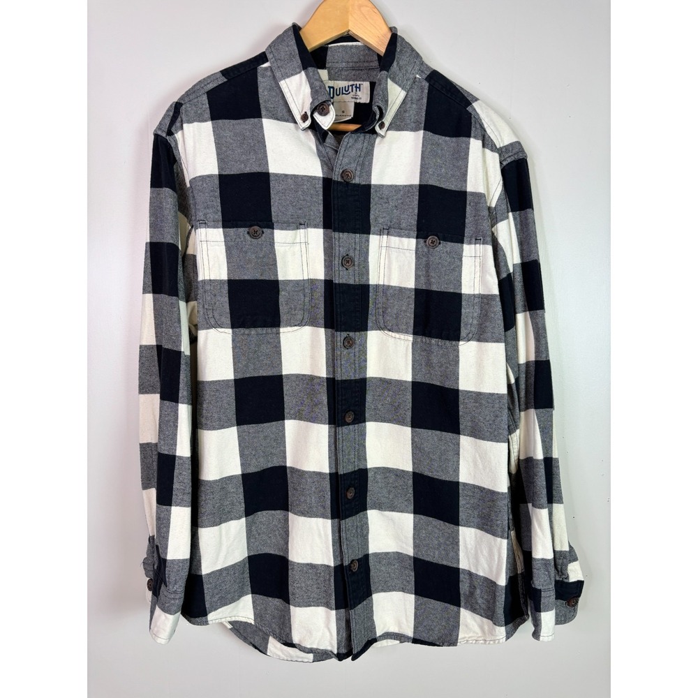 Duluth Trading Co Flannel Shirt Small Black White Buffalo Check Plaid Cotton